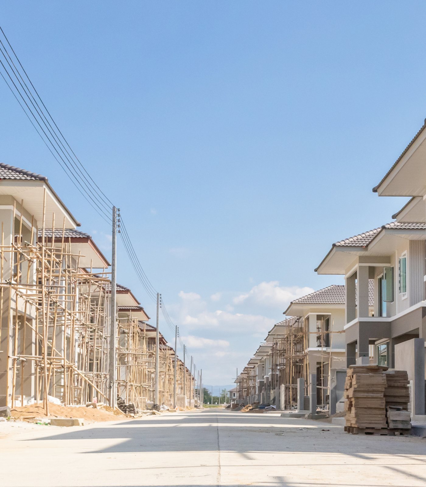 Houses under construction on a residential development site